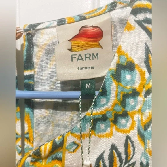 Farm Rio Green/Turquoise Boho Resort Romper Long Sleeve Tassel Tie NWT M - Picture 6 of 9